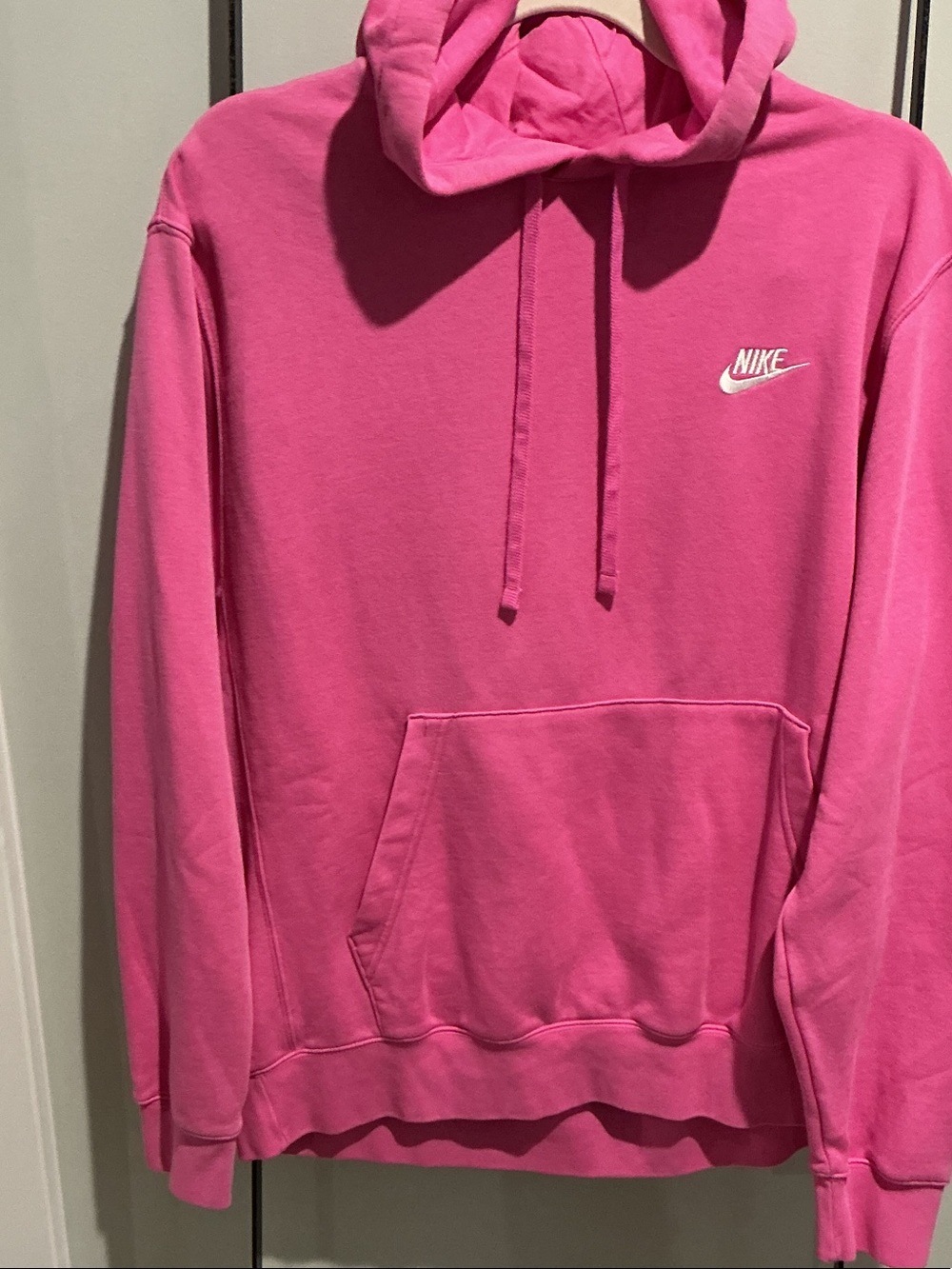 Nike Women's Hot Pink Hoodie with White Swoosh